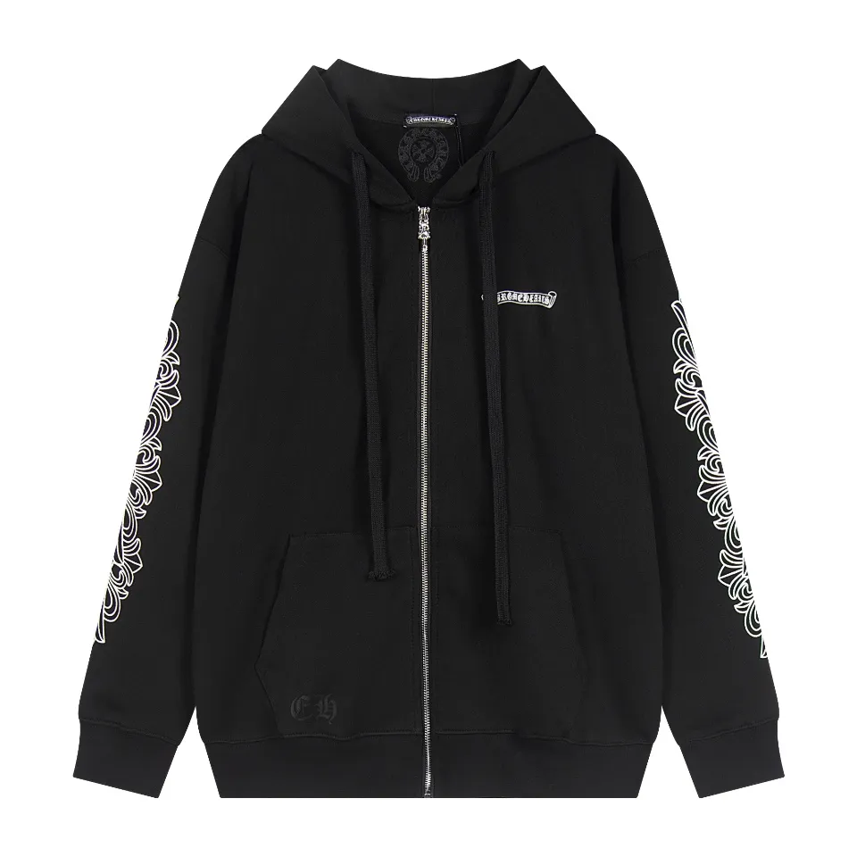 P290 Chrome Hearts Chrome Hearts Horseshoe Cross Sanskrit Cardigan Hooded Sweatshirt Size: S M L XL Color: Black, White